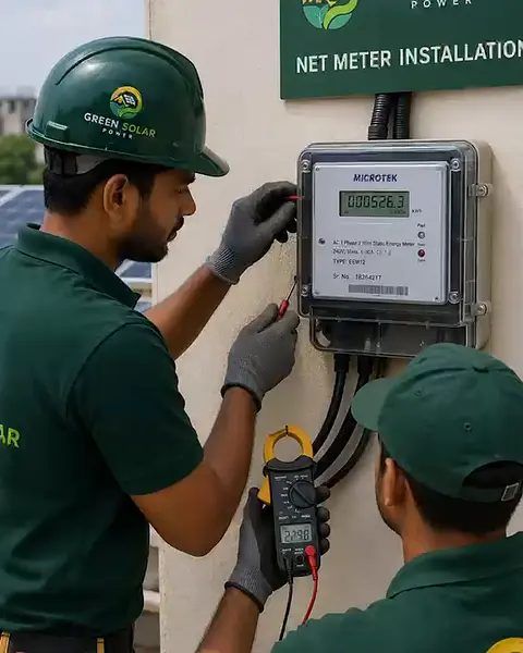 Technician net meter ki wiring check kar raha hai